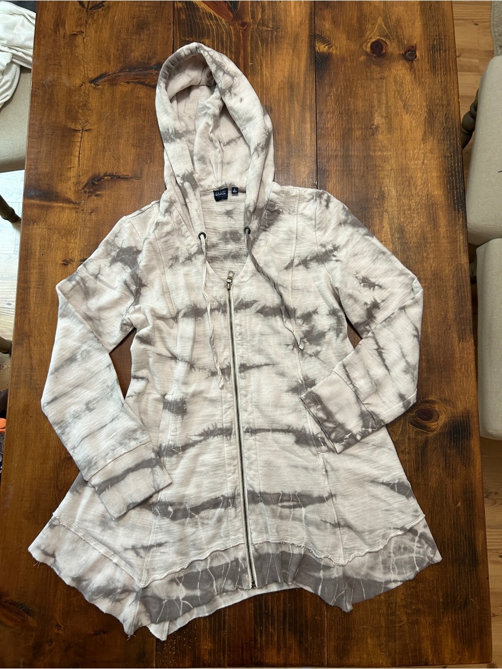Gray Tie-Dye Hooded Zip Jacket Blue by Saks Fifth Avenue Womens Large Hoodie